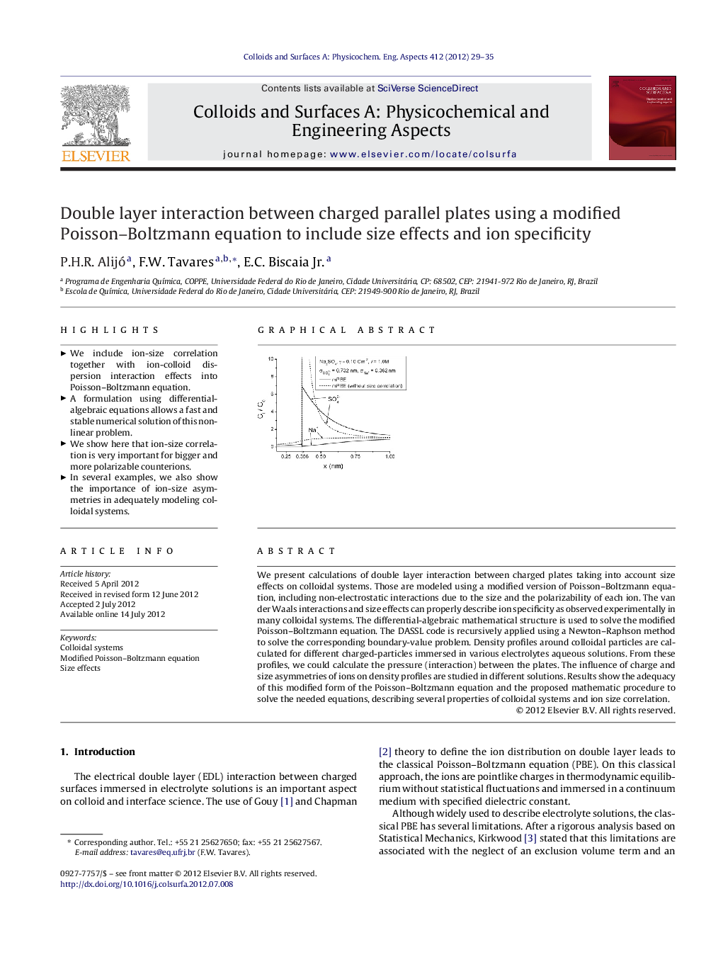 Double layer interaction between charged parallel plates using a modified Poisson–Boltzmann equation to include size effects and ion specificity