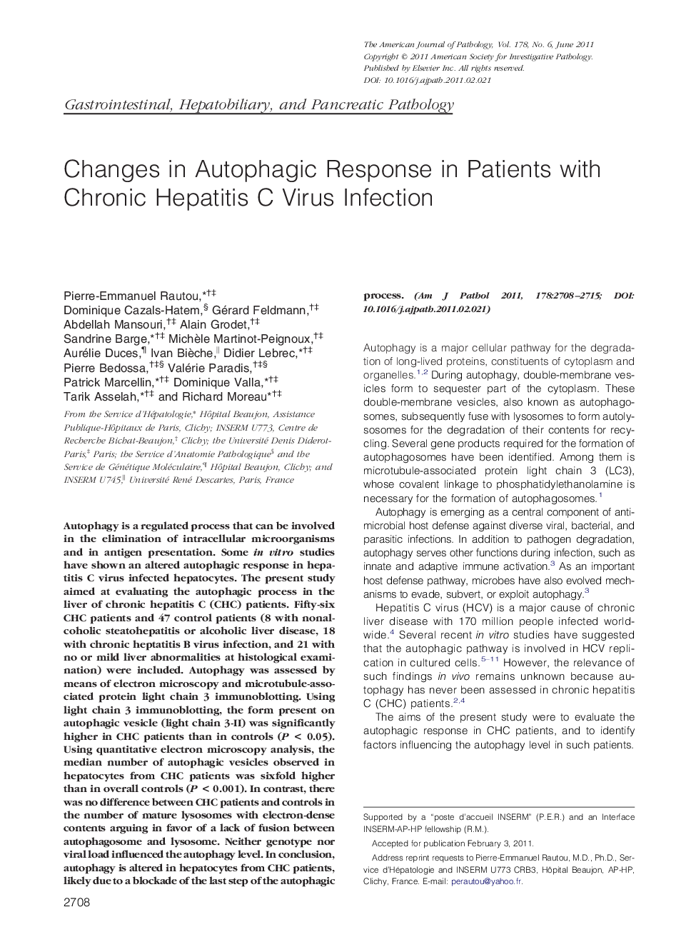 Regular articleGastrointestinal, hepatobiliary, and pancreatic pathologyChanges in Autophagic Response in Patients with Chronic Hepatitis C Virus Infection