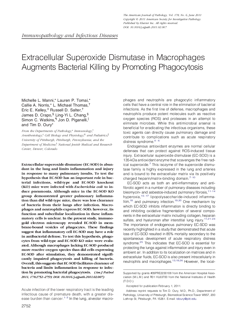 Extracellular Superoxide Dismutase in Macrophages Augments Bacterial Killing by Promoting Phagocytosis