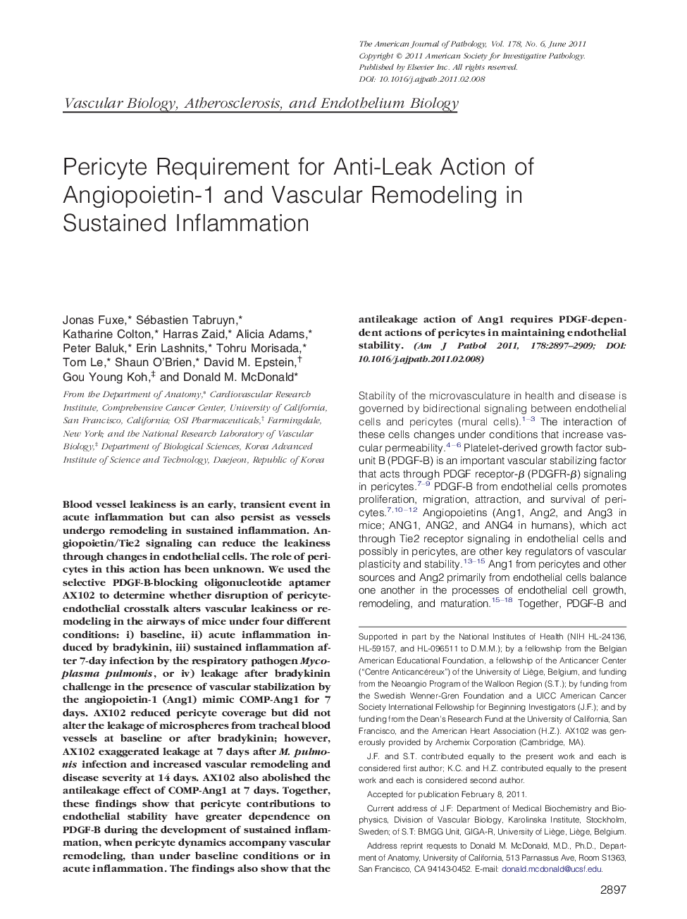 Pericyte Requirement for Anti-Leak Action of Angiopoietin-1 and Vascular Remodeling in Sustained Inflammation