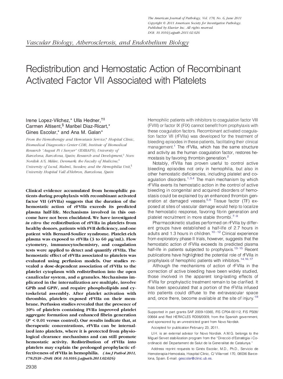 Redistribution and Hemostatic Action of Recombinant Activated Factor VII Associated with Platelets