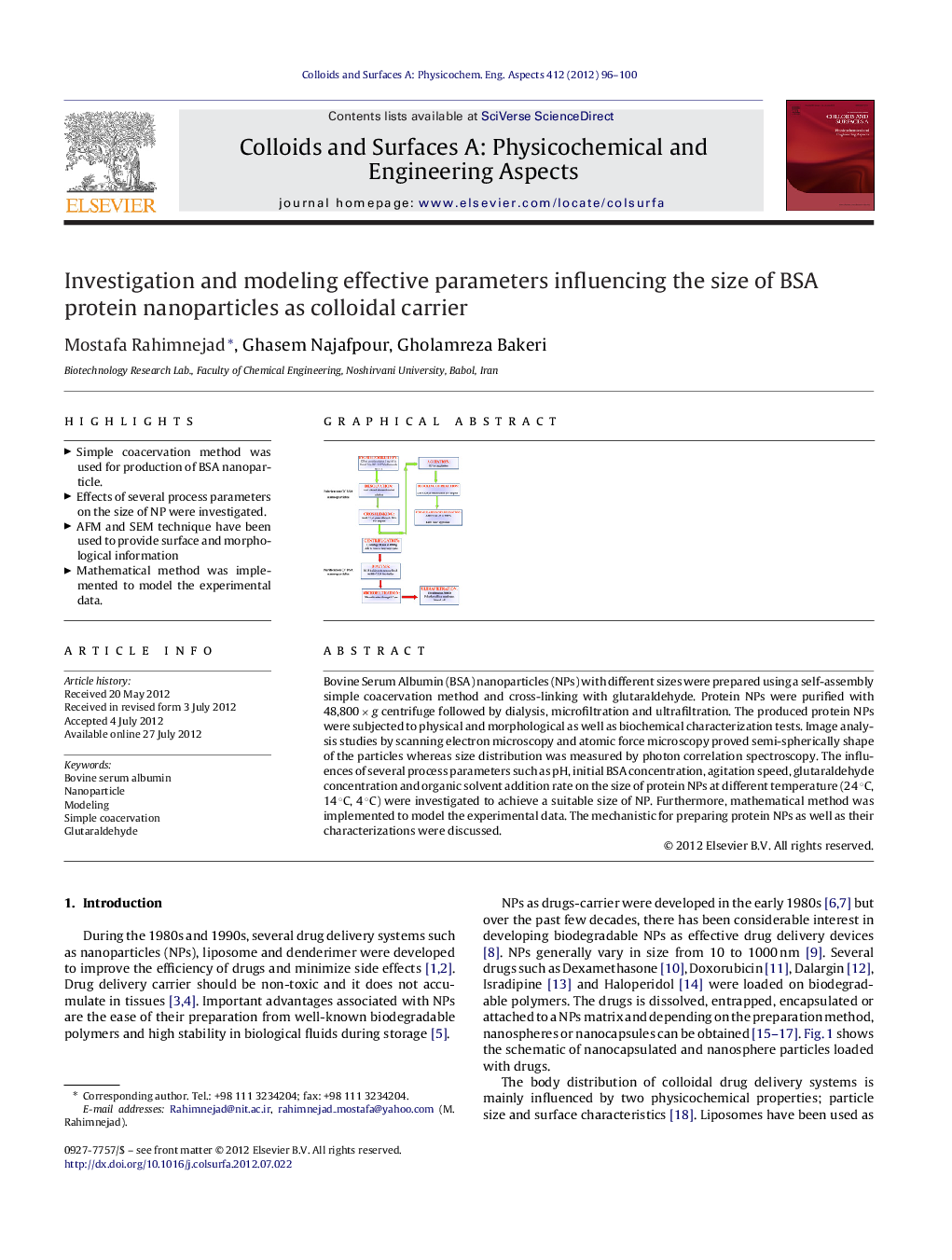 Investigation and modeling effective parameters influencing the size of BSA protein nanoparticles as colloidal carrier