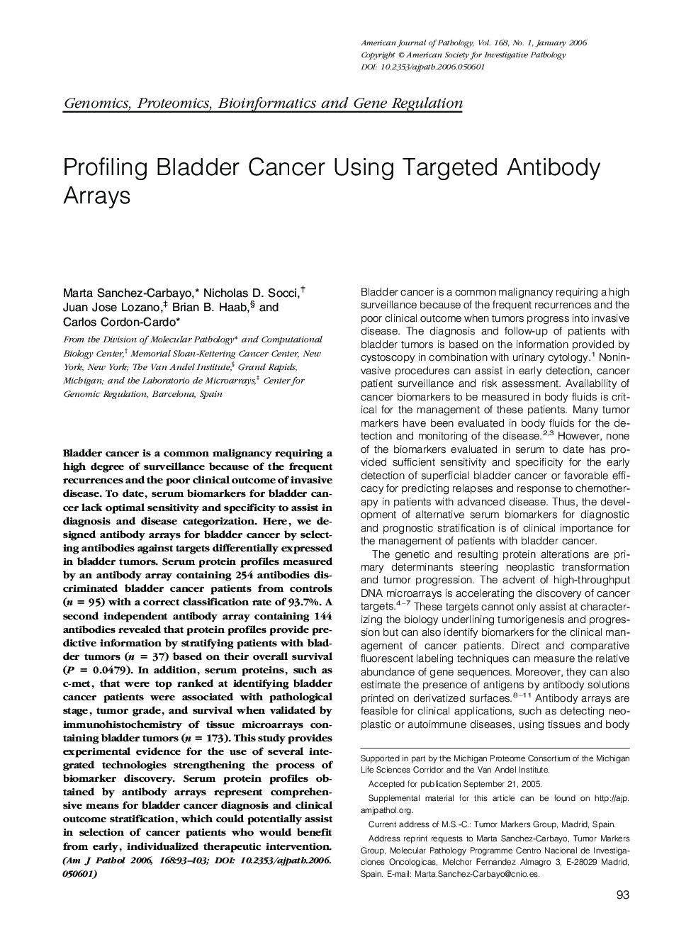 Regular ArticlesProfiling Bladder Cancer Using Targeted Antibody Arrays