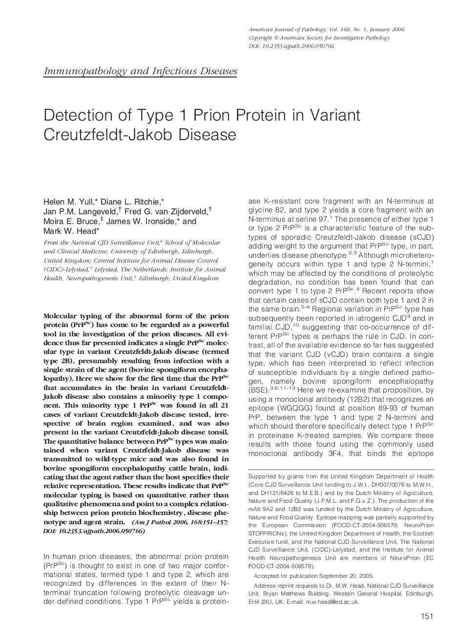 Detection of Type 1 Prion Protein in Variant Creutzfeldt-Jakob Disease
