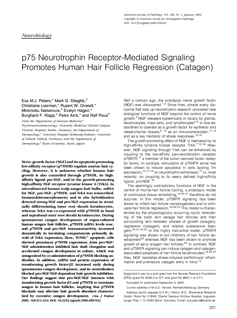 p75 Neurotrophin Receptor-Mediated Signaling Promotes Human Hair Follicle Regression (Catagen)