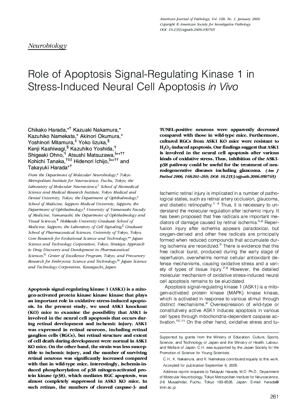 Role of Apoptosis Signal-Regulating Kinase 1 in Stress-Induced Neural Cell Apoptosis in Vivo