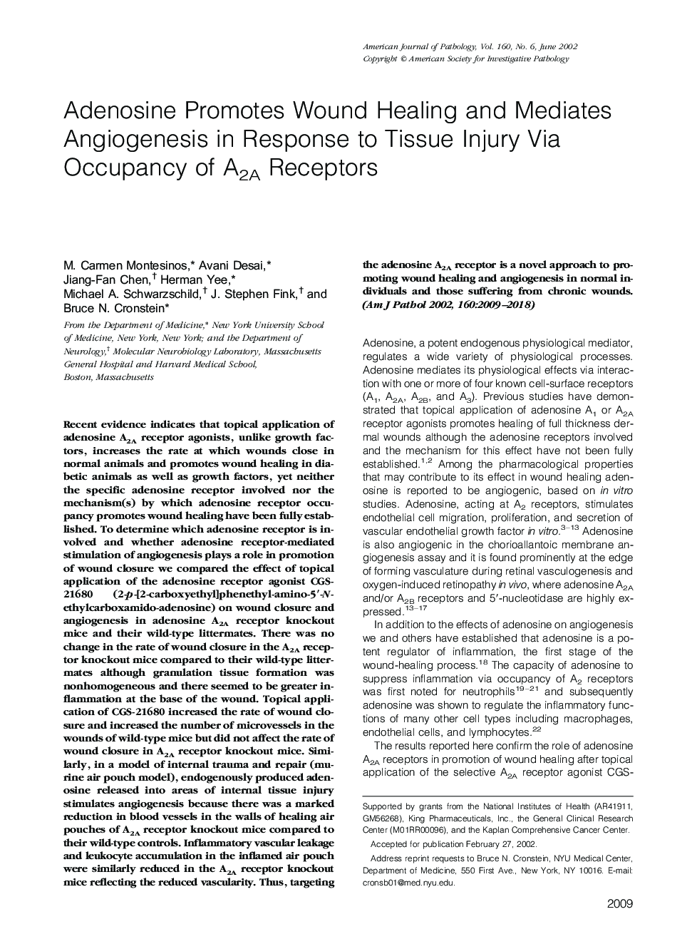 Adenosine Promotes Wound Healing and Mediates Angiogenesis in Response to Tissue Injury Via Occupancy of A2A Receptors