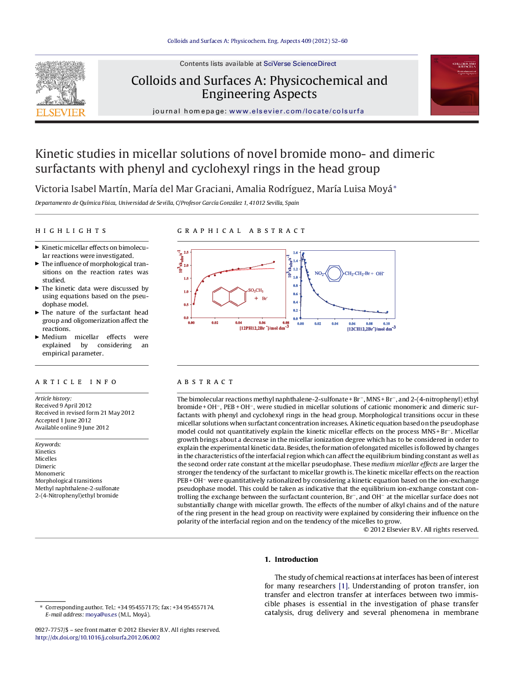 Kinetic studies in micellar solutions of novel bromide mono- and dimeric surfactants with phenyl and cyclohexyl rings in the head group