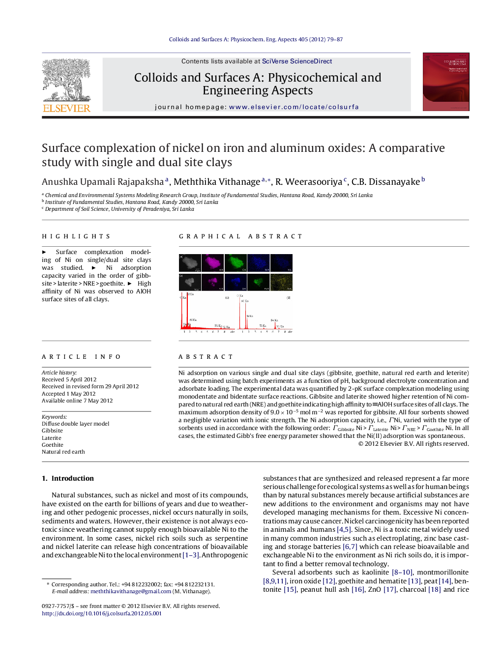 عکس صفحه اول مقاله: Surface complexation of nickel on iron and aluminum oxides: A comparative study with single and dual site clays Surface complexation of nickel on iron and aluminum oxides: A comparative study with single and dual site clays