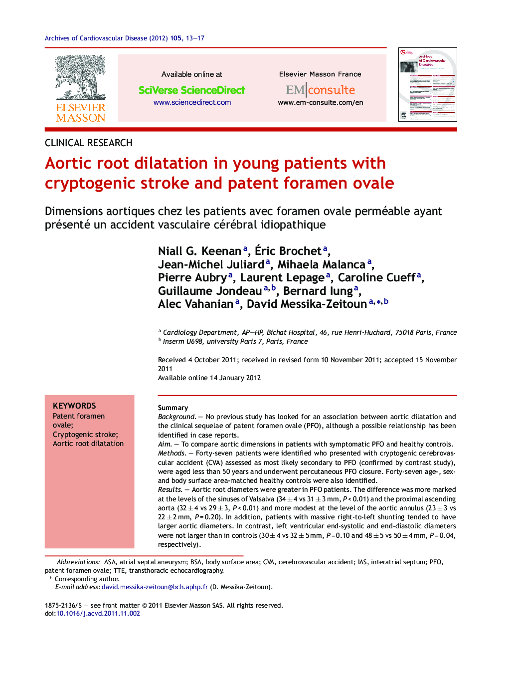 Aortic root dilatation in young patients with cryptogenic stroke and patent foramen ovale