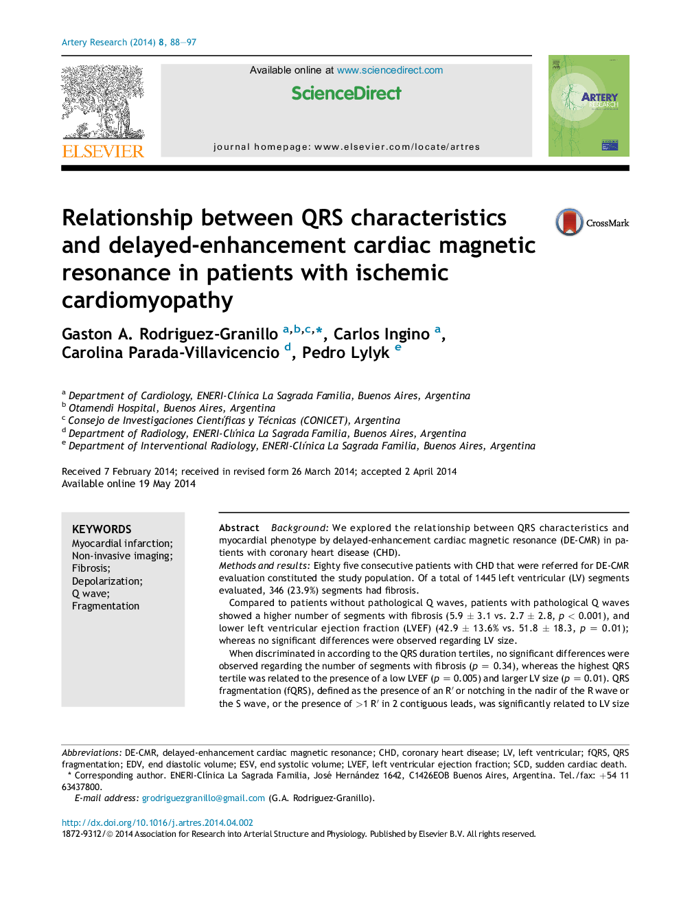 Relationship between QRS characteristics and delayed-enhancement cardiac magnetic resonance in patients with ischemic cardiomyopathy