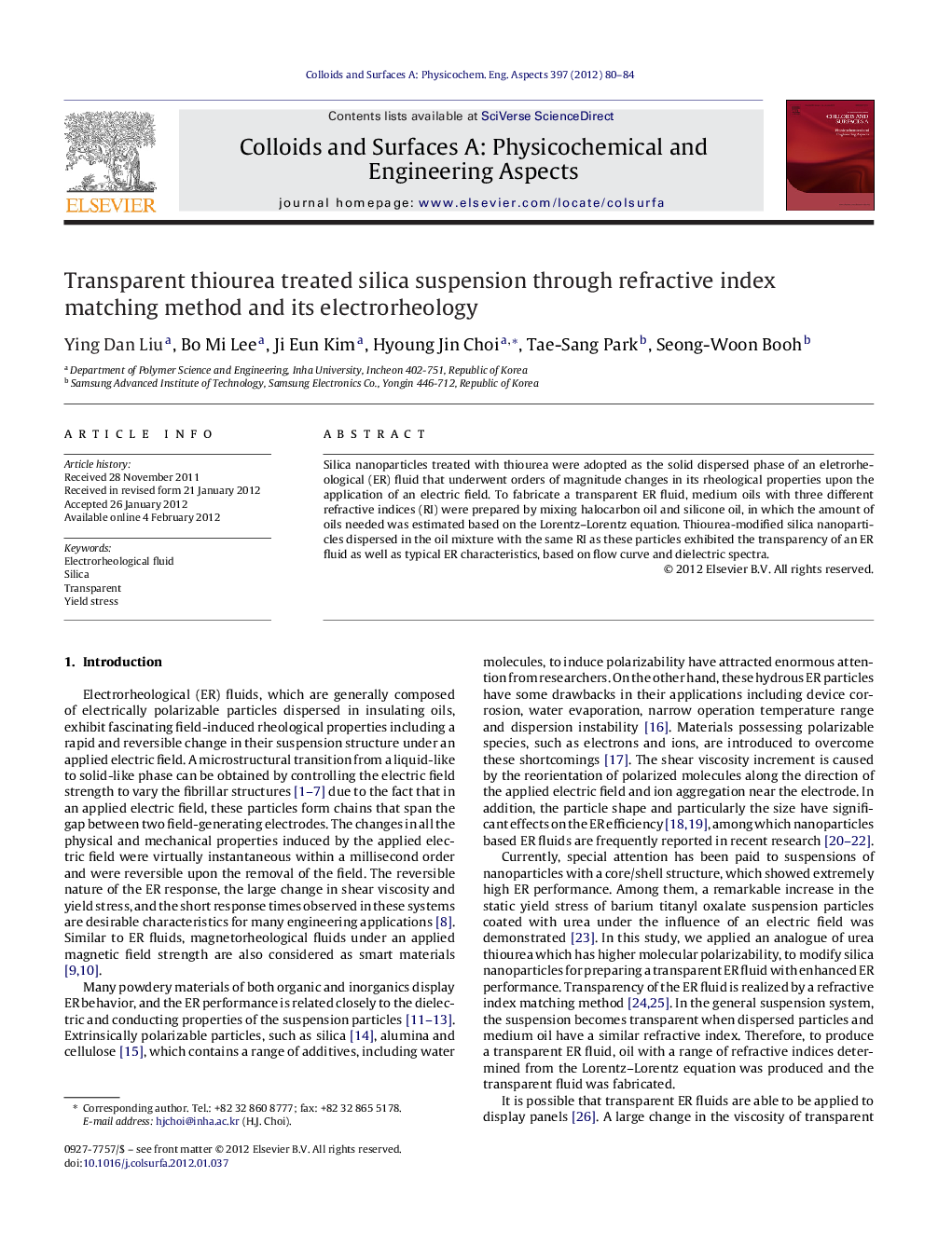 Transparent thiourea treated silica suspension through refractive index matching method and its electrorheology