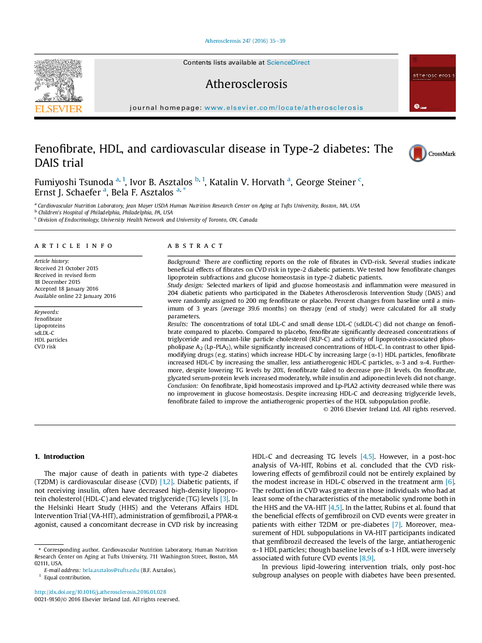 Fenofibrate, HDL, and cardiovascular disease in Type-2 diabetes: The DAIS trial