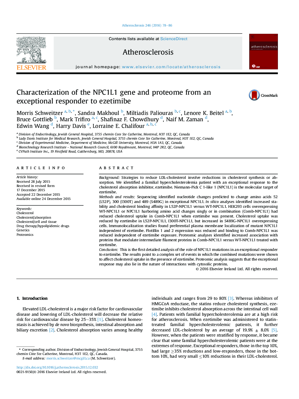 Characterization of the NPC1L1 gene and proteome from an exceptional responder to ezetimibe