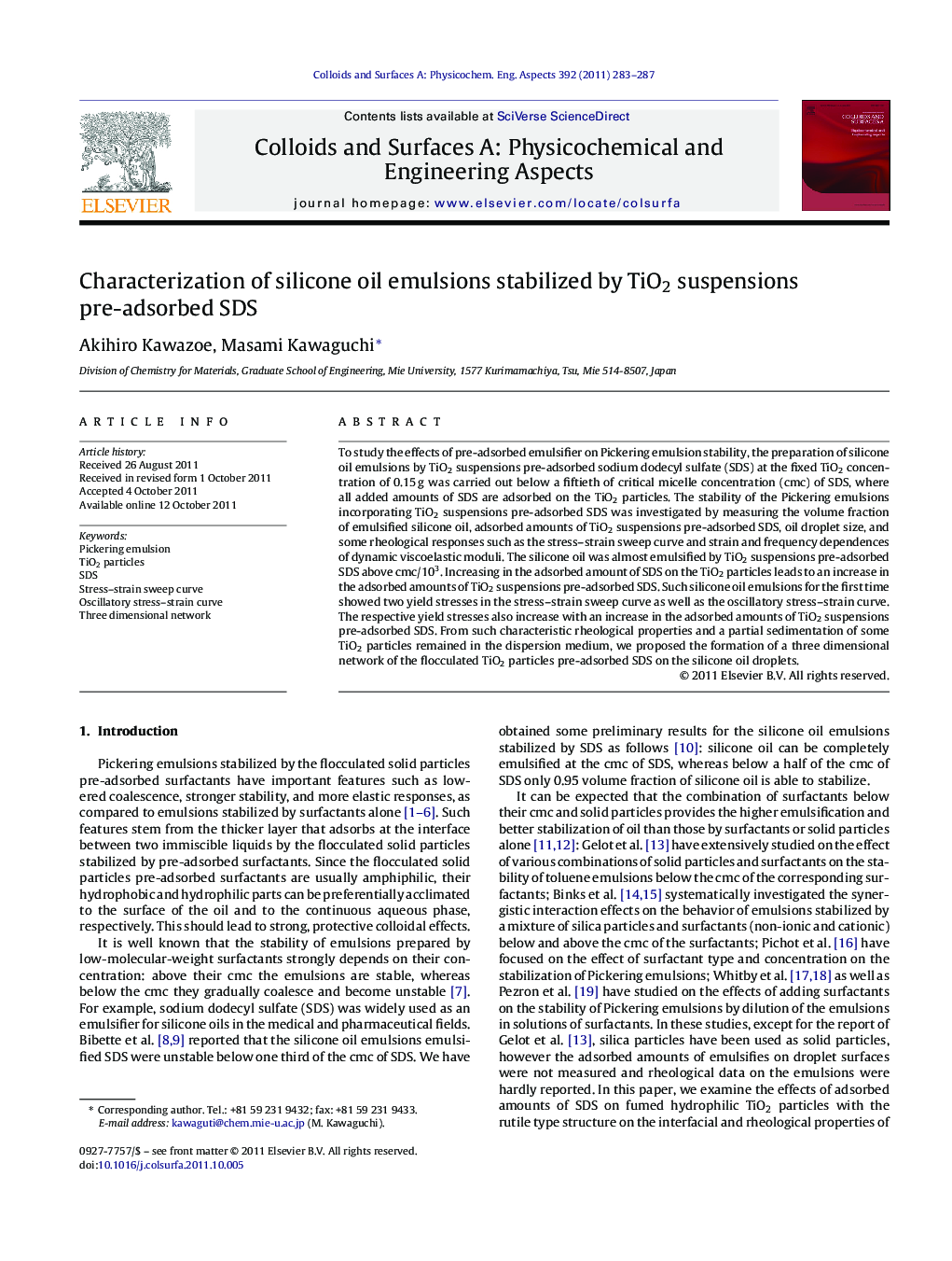 Characterization of silicone oil emulsions stabilized by TiO2 suspensions pre-adsorbed SDS