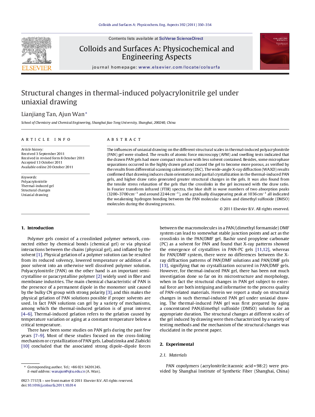 Structural changes in thermal-induced polyacrylonitrile gel under uniaxial drawing