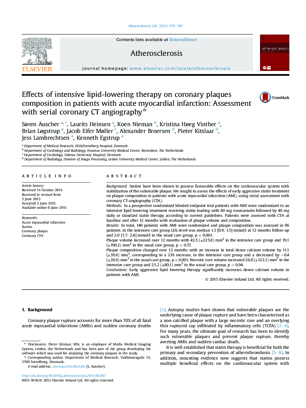 Effects of intensive lipid-lowering therapy on coronary plaques composition in patients with acute myocardial infarction: Assessment with serial coronary CT angiography