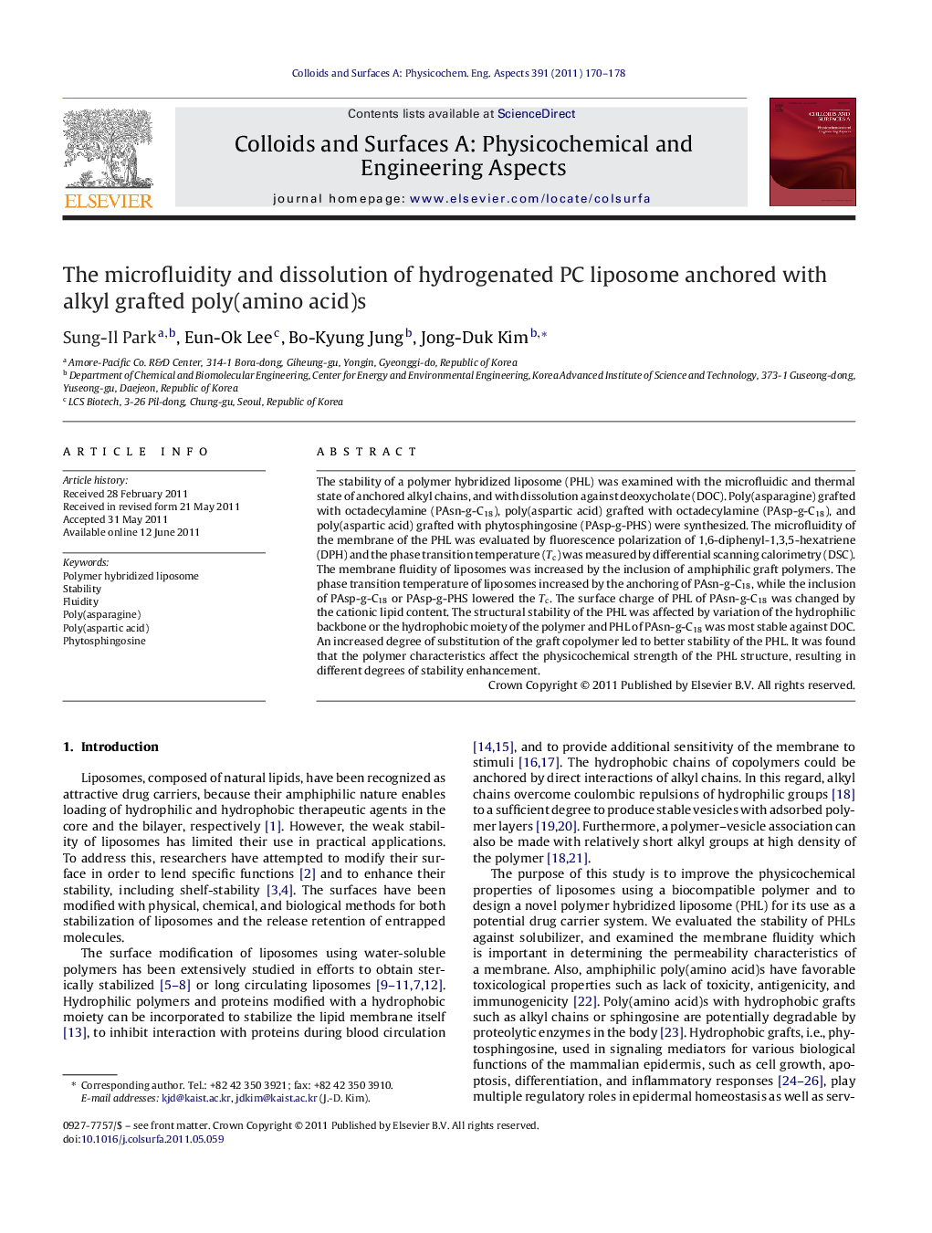 The microfluidity and dissolution of hydrogenated PC liposome anchored with alkyl grafted poly(amino acid)s