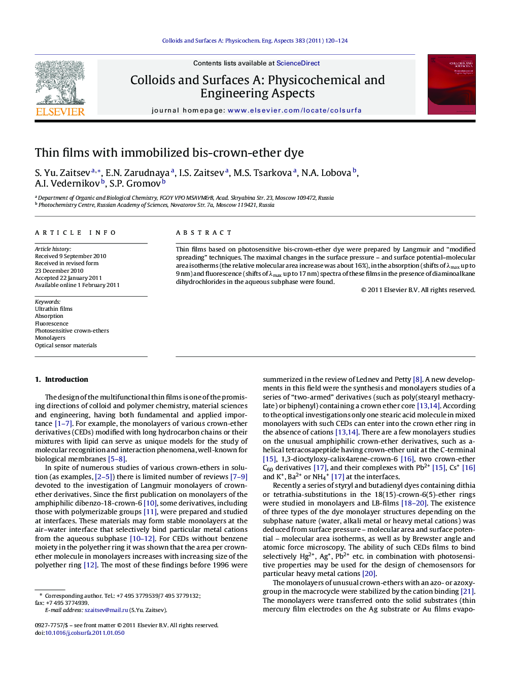 Thin films with immobilized bis-crown-ether dye