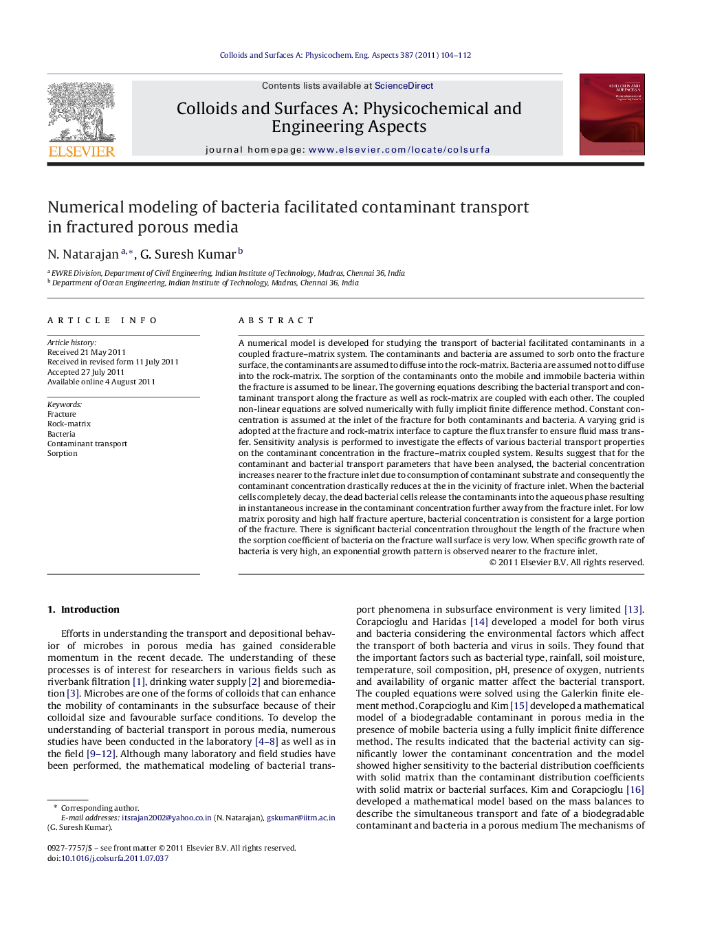 Numerical modeling of bacteria facilitated contaminant transport in fractured porous media