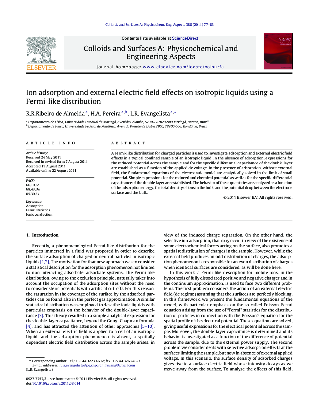 Ion adsorption and external electric field effects on isotropic liquids using a Fermi-like distribution