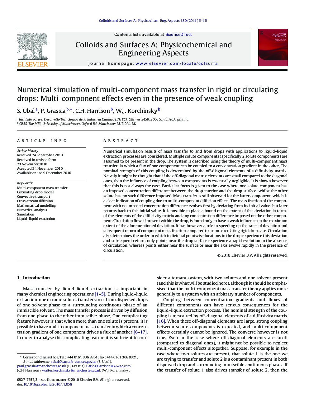 Numerical simulation of multi-component mass transfer in rigid or circulating drops: Multi-component effects even in the presence of weak coupling