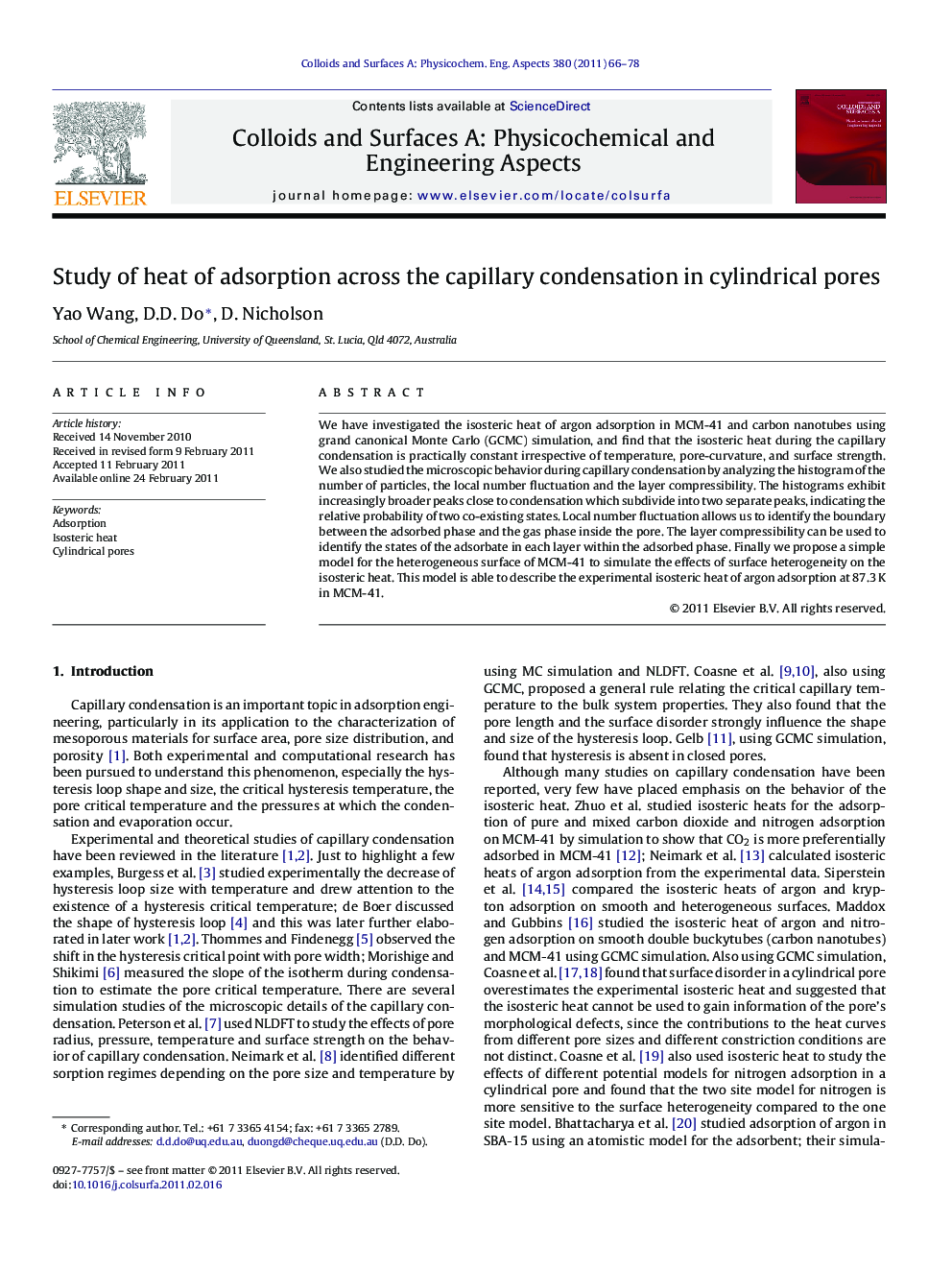 Study of heat of adsorption across the capillary condensation in cylindrical pores