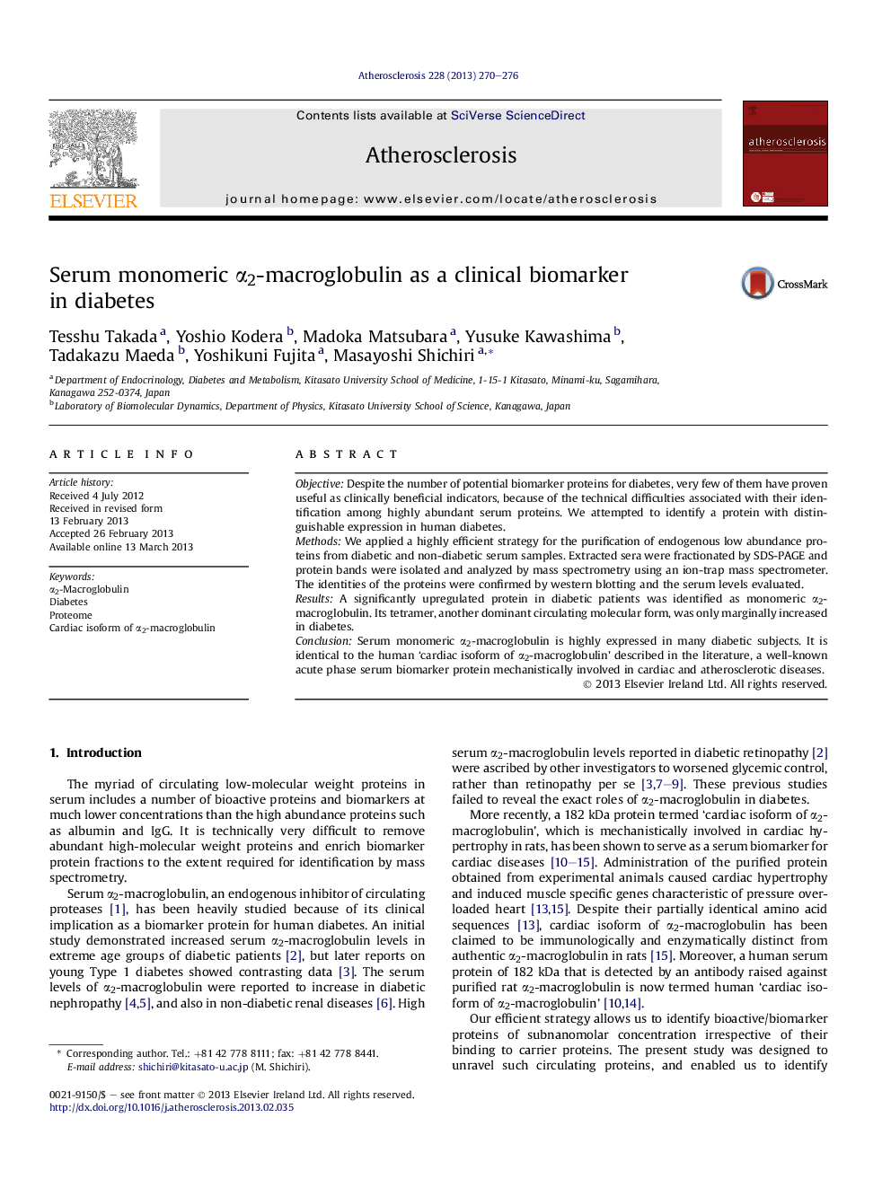 Serum monomeric Î±2-macroglobulin as a clinical biomarker inÂ diabetes