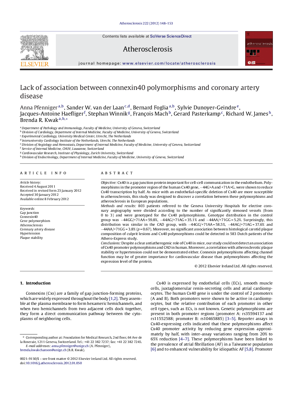 Lack of association between connexin40 polymorphisms and coronary artery disease