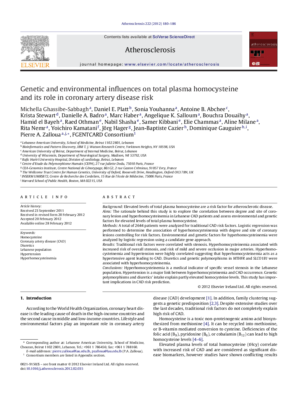 Genetic and environmental influences on total plasma homocysteine and its role in coronary artery disease risk