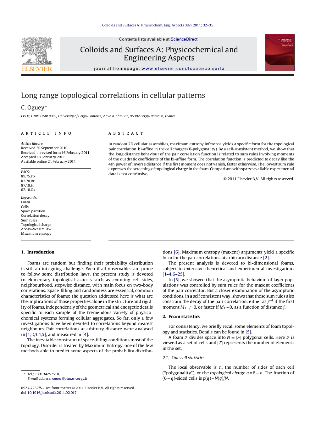 Long range topological correlations in cellular patterns