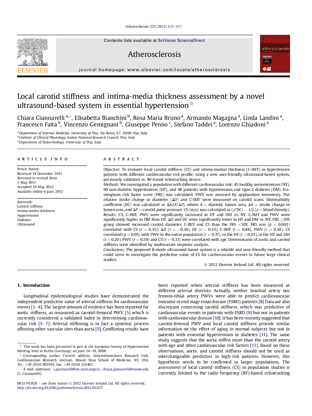 Local carotid stiffness and intima-media thickness assessment by a novel ultrasound-based system in essential hypertension