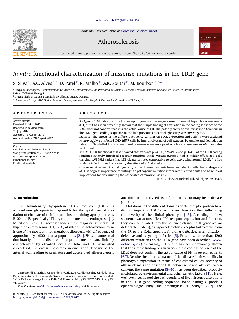 InÂ vitro functional characterization of missense mutations in the LDLR gene