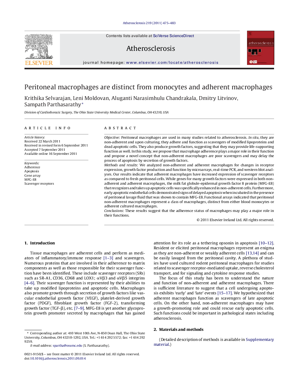 Peritoneal macrophages are distinct from monocytes and adherent macrophages