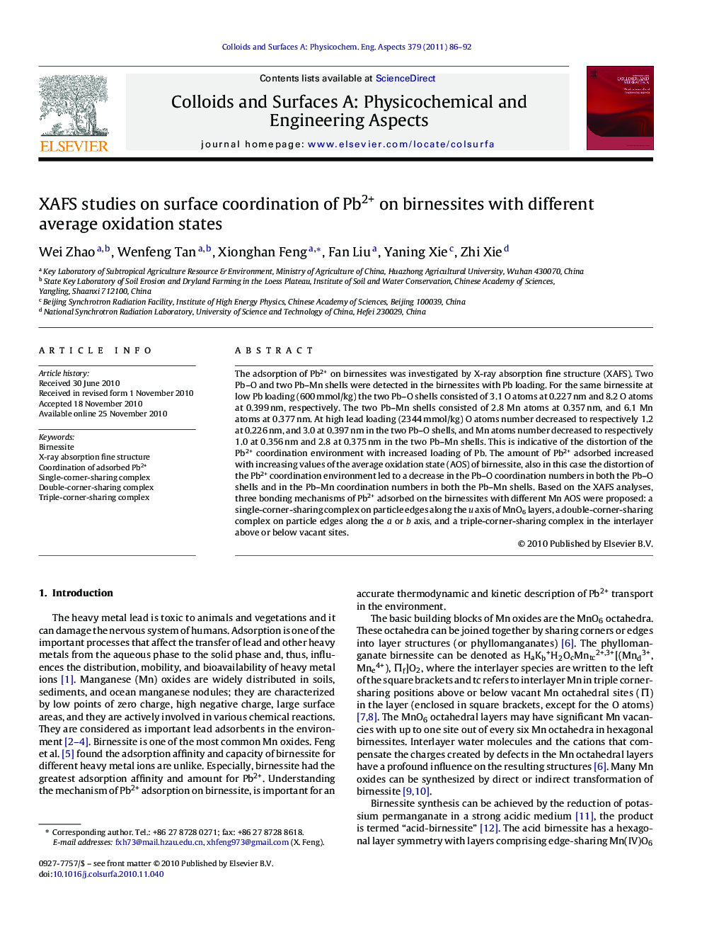 XAFS studies on surface coordination of Pb2+ on birnessites with different average oxidation states