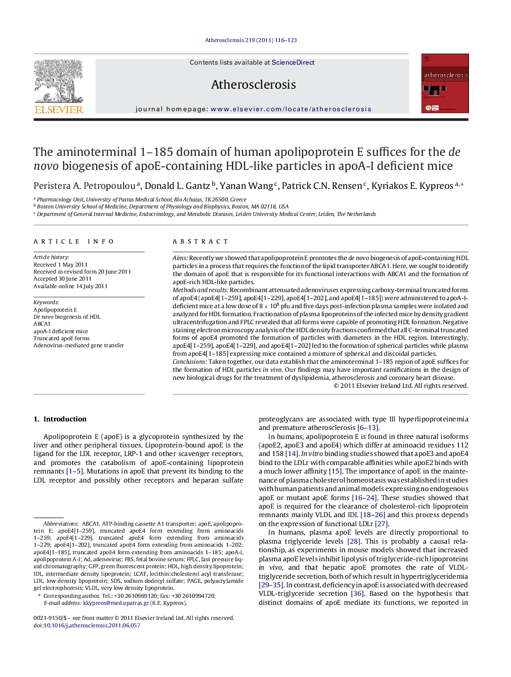 The aminoterminal 1-185 domain of human apolipoprotein E suffices for the de novo biogenesis of apoE-containing HDL-like particles in apoA-I deficient mice