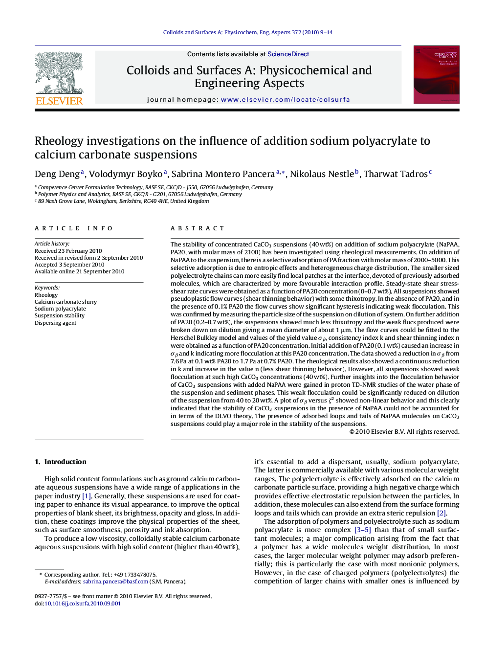 Rheology investigations on the influence of addition sodium polyacrylate to calcium carbonate suspensions