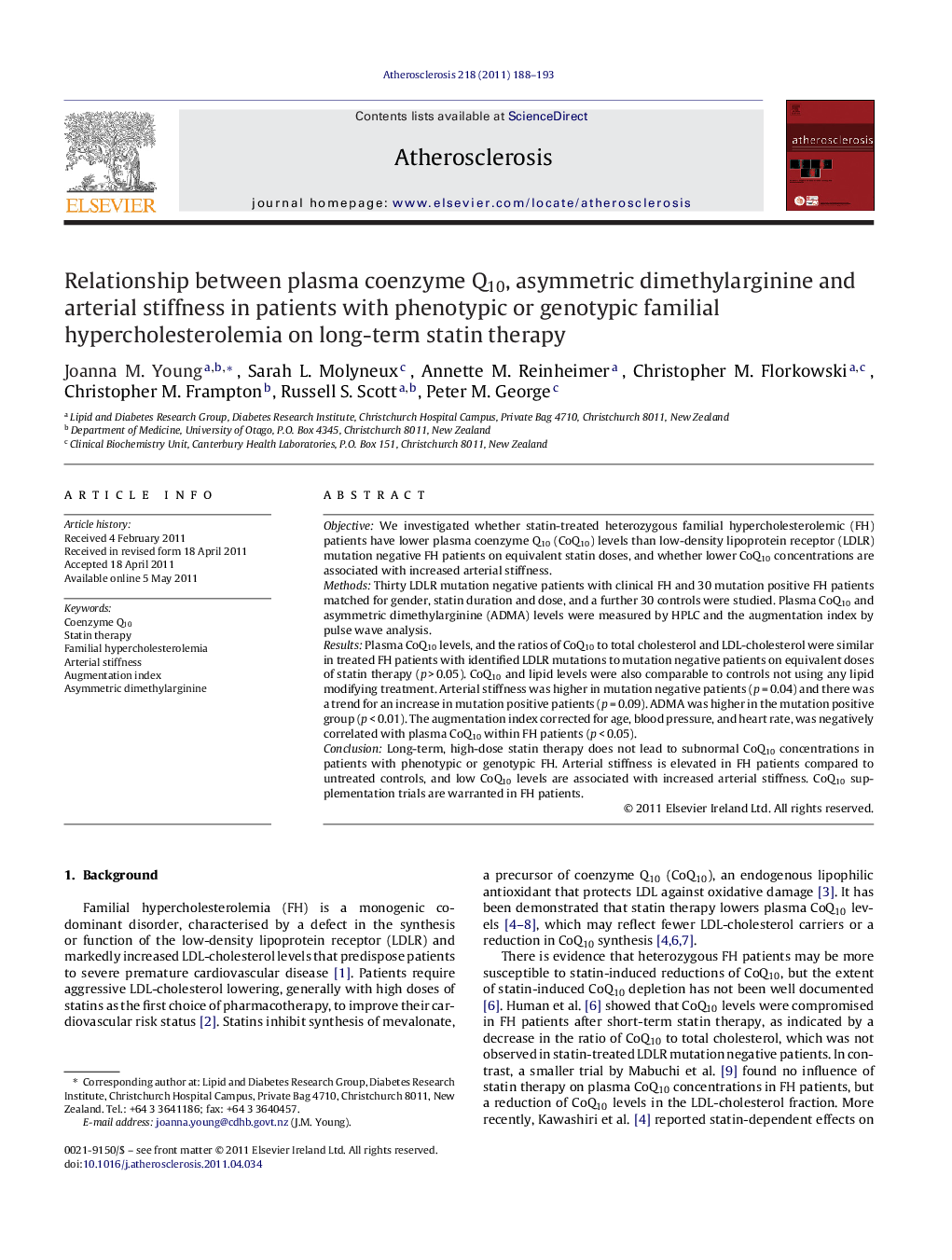 Relationship between plasma coenzyme Q10, asymmetric dimethylarginine and arterial stiffness in patients with phenotypic or genotypic familial hypercholesterolemia on long-term statin therapy