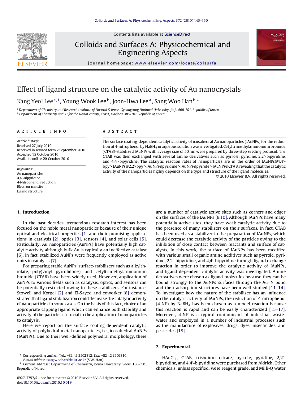 Effect of ligand structure on the catalytic activity of Au nanocrystals