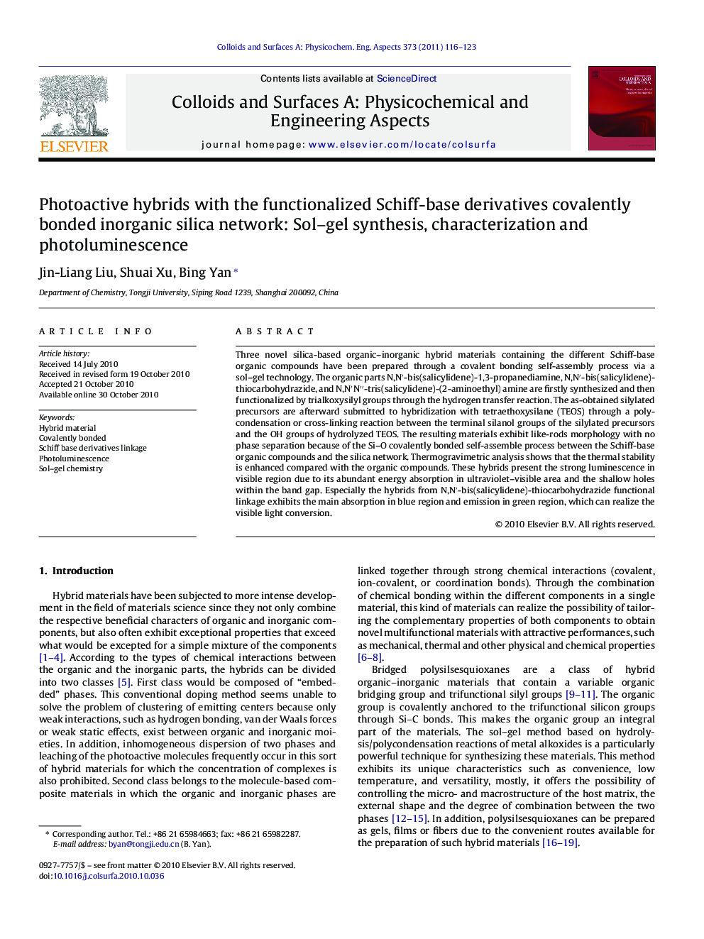 Photoactive hybrids with the functionalized Schiff-base derivatives covalently bonded inorganic silica network: Sol–gel synthesis, characterization and photoluminescence