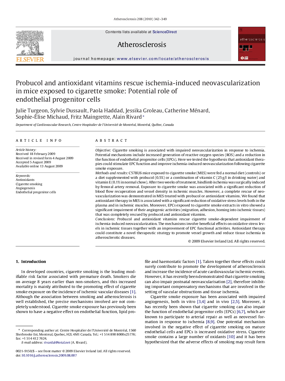 Probucol and antioxidant vitamins rescue ischemia-induced neovascularization in mice exposed to cigarette smoke: Potential role of endothelial progenitor cells