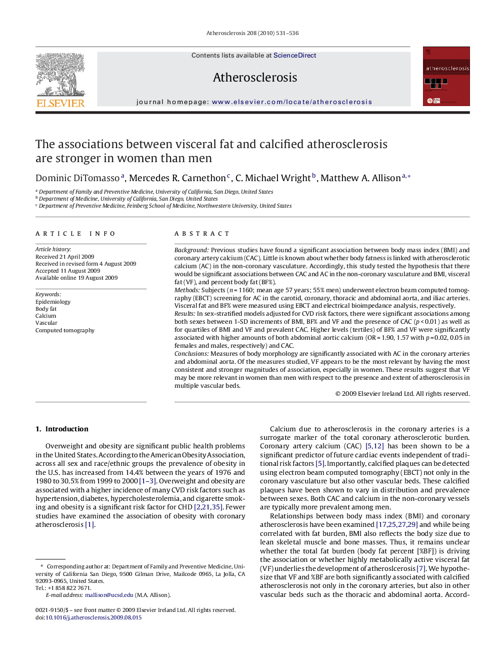 The associations between visceral fat and calcified atherosclerosis are stronger in women than men