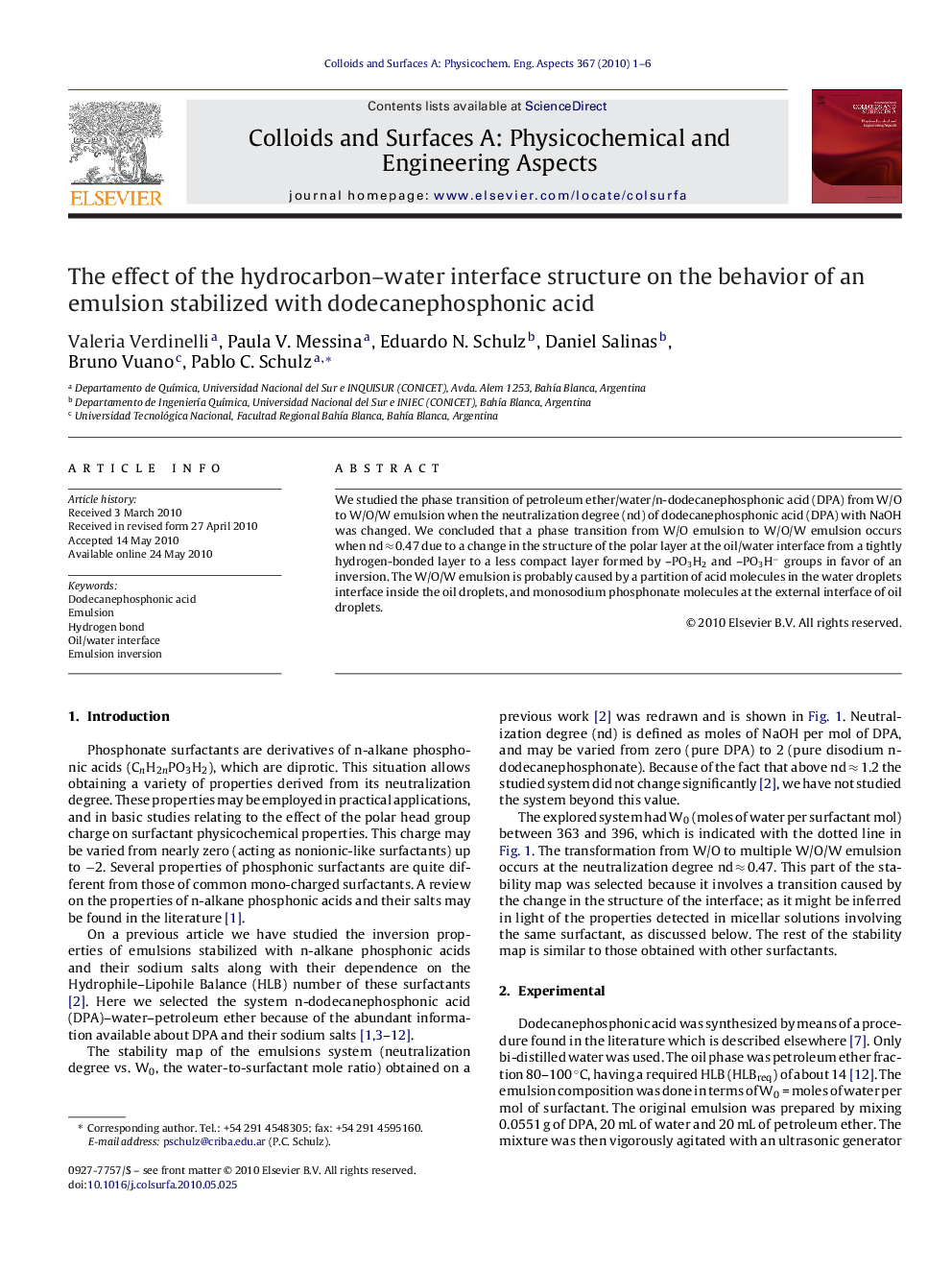 The effect of the hydrocarbon–water interface structure on the behavior of an emulsion stabilized with dodecanephosphonic acid