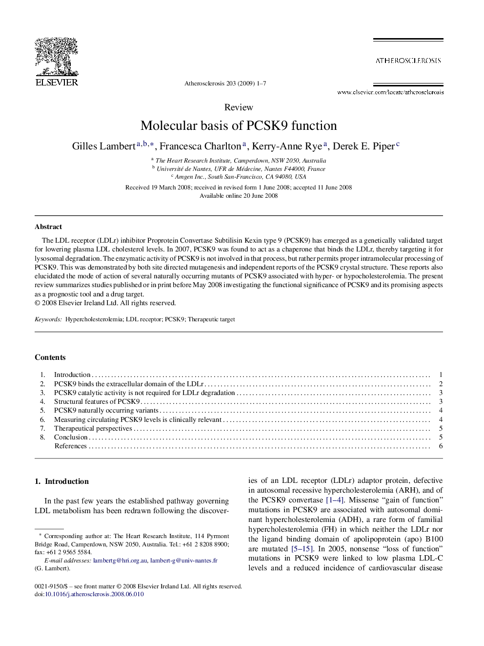 Molecular basis of PCSK9 function