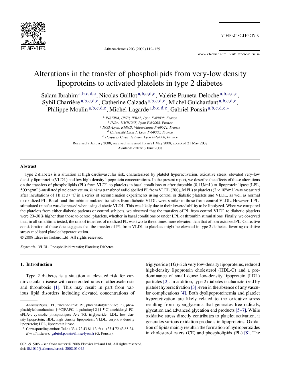 Alterations in the transfer of phospholipids from very-low density lipoproteins to activated platelets in type 2 diabetes