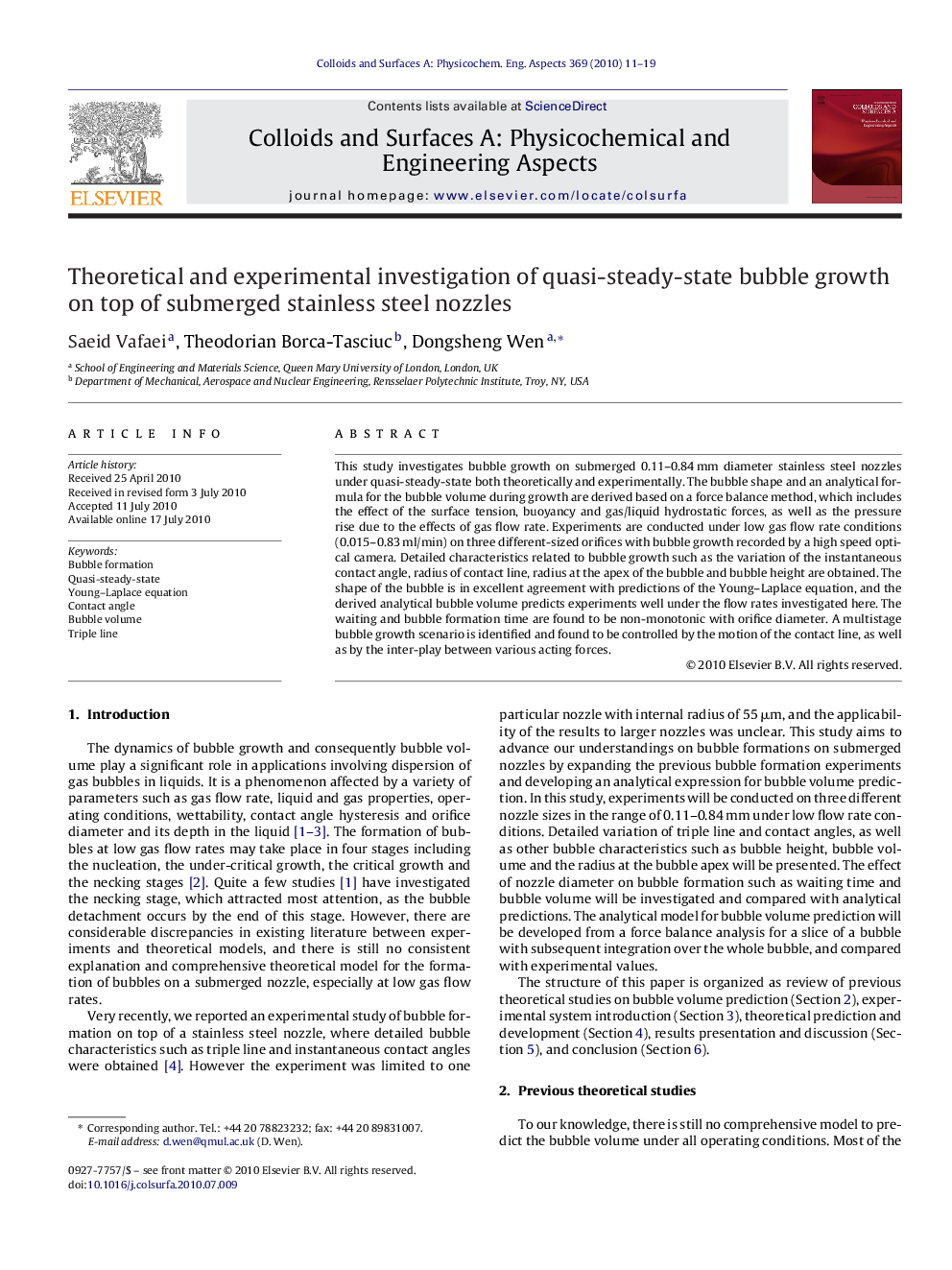 Theoretical and experimental investigation of quasi-steady-state bubble growth on top of submerged stainless steel nozzles