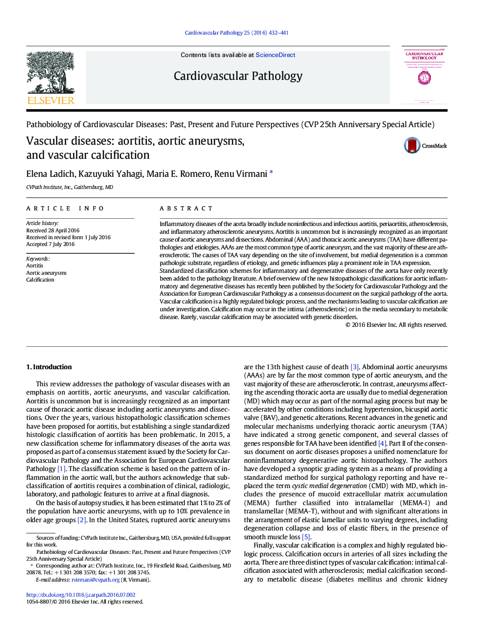 Pathobiology of Cardiovascular Diseases: Past, Present and Future Perspectives (CVP 25th Anniversary Special Article)Vascular diseases: aortitis, aortic aneurysms, and vascular calcification