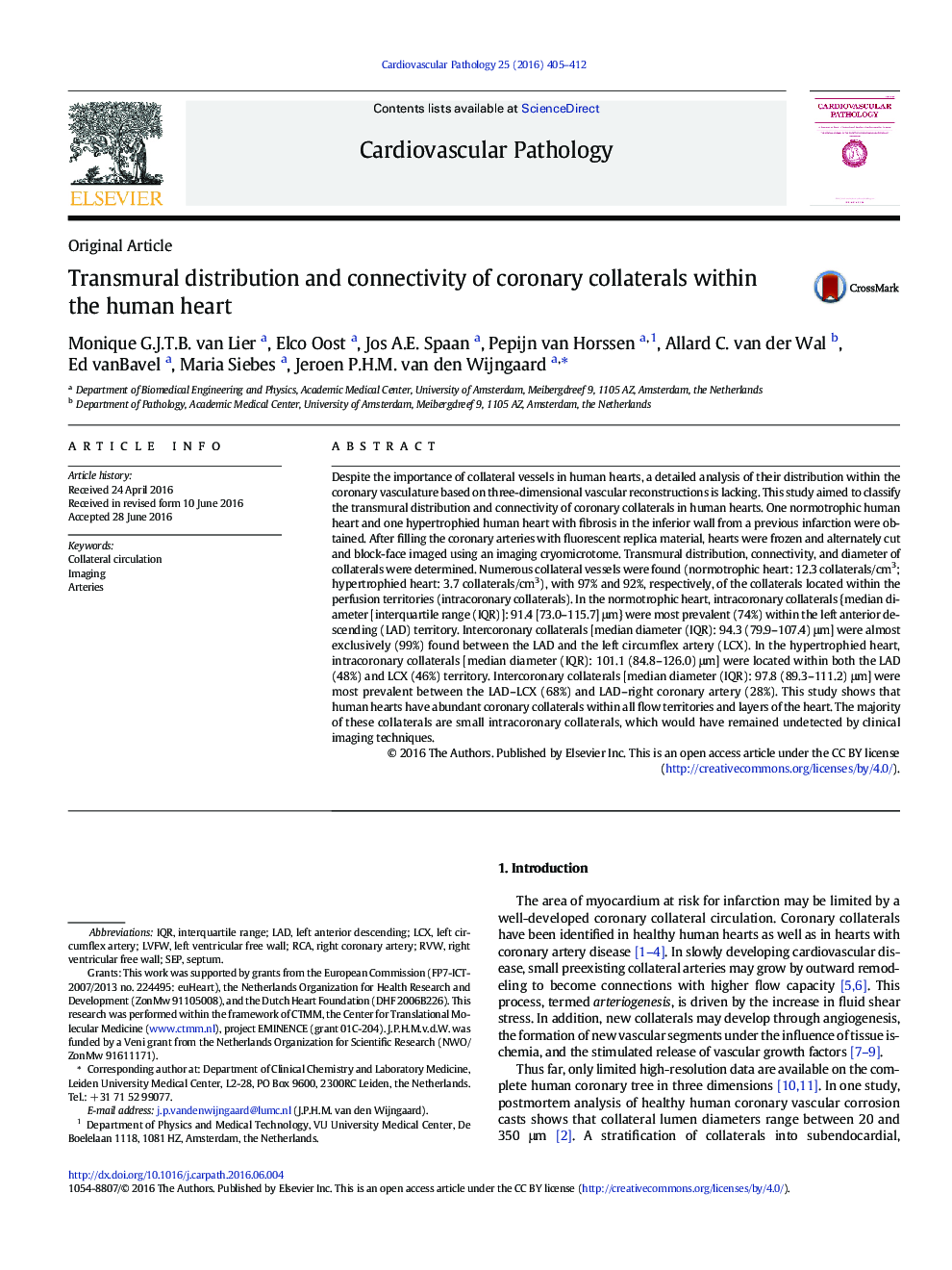 Transmural distribution and connectivity of coronary collaterals within the human heart