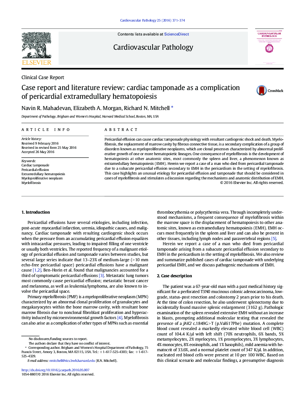 Case report and literature review: cardiac tamponade as a complication of pericardial extramedullary hematopoiesis