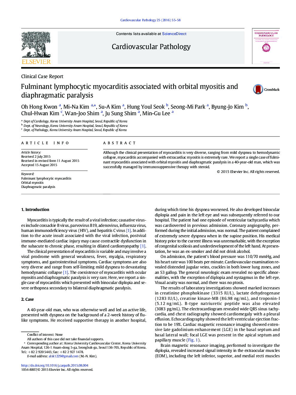 Fulminant lymphocytic myocarditis associated with orbital myositis and diaphragmatic paralysis